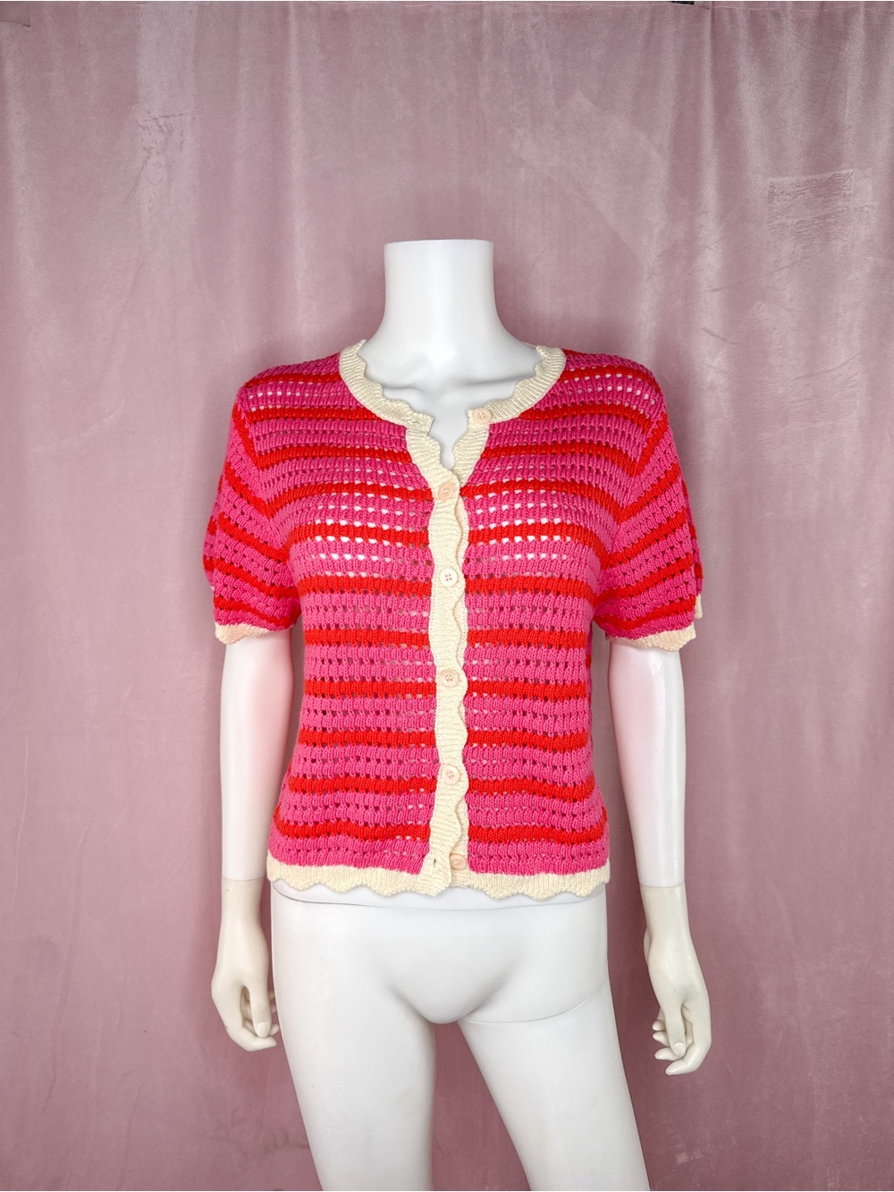 Trovata Birds of Paradis Womens Pink 100% Cotton Knit Cardigan Top Size Small